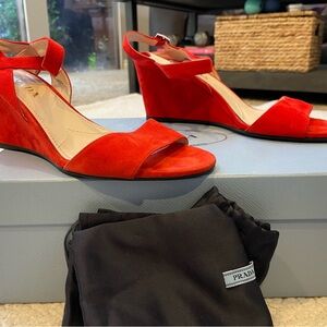 Prada Red Wedge Sandals